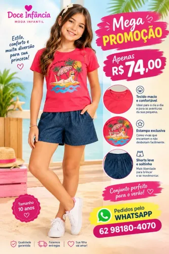 CONJUNTO BLUSA E SHORT MENINA 10 ANOS MARISOL 