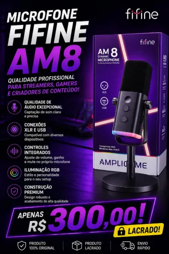 Microfone Fifine AM8 - dinâmico USB/XLR - Lacrado!