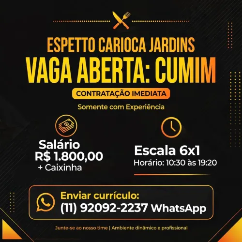 VAGA DE EMPREGO AUXILIAR DE GARÇOM