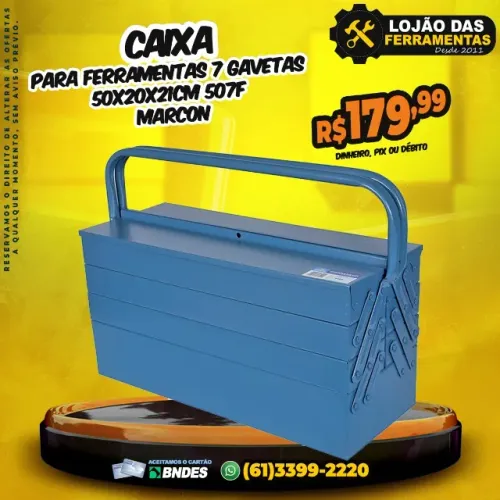 Caixa Para Ferramentas Sanfonada 7 Gavetas 50x20x21cm 507f Marcon