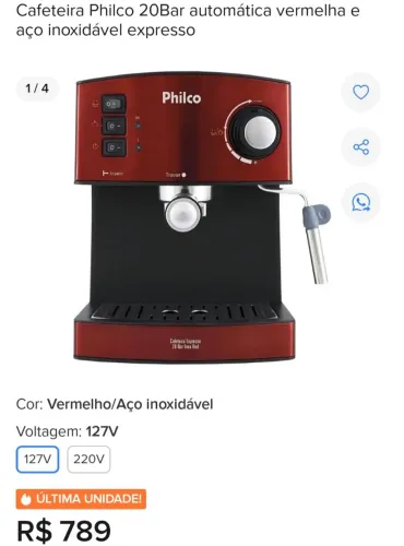 CAFETEIRA PHILCO 20 BAR 4 EM 1.