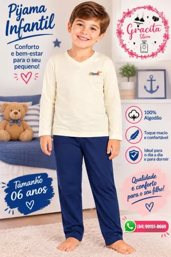 Pijama Calça e Camiseta manga longa Dog 100% algodão