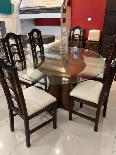 Mesa madeira tampo vidro