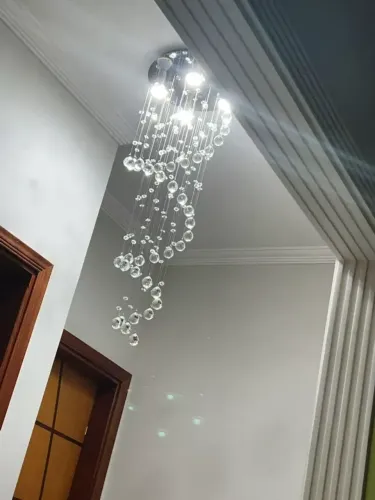 Lustre Espiral de Cristal K9 Legitimo para Sala de Jantar - Base 30cm Inox