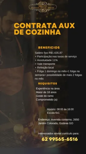 Vaga para auxiliar de cozinha 