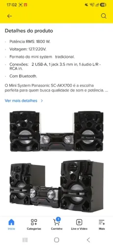 Som Panasonic 1800 de potência