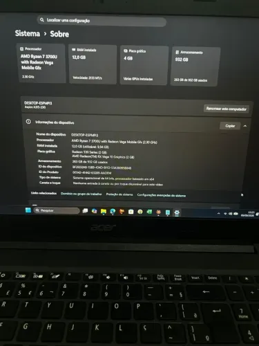 Notebook Gamer Acer Ryzen 7 - Upgradeado: SSD 1TB, 12GB RAM, Tela Full HD, Vídeo Dedicado