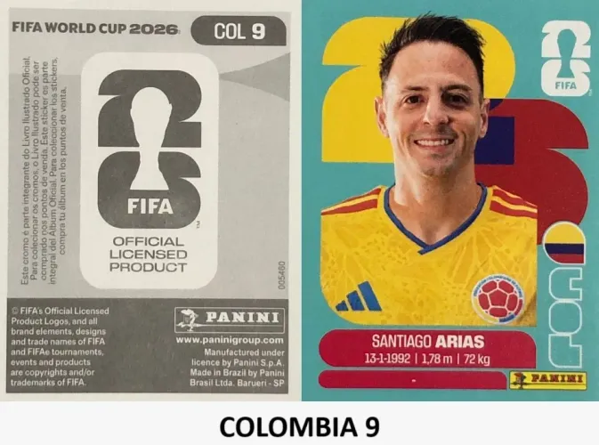 Figurinha copa do mundo 2026 - Colômbia 9, 5, 3 e 7 ( Santiago, Verry , David , Johan )
