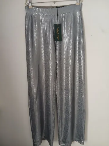 CONJUNTO PAETÊ PRATA PREMIUM ANNIE PESTANA (BLUSA+CALCA) NOVO NA ETIQUETA G