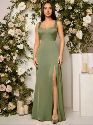 Vestido longo verde oliva