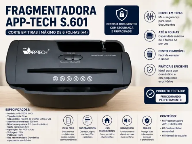Fragmentadora APP-TECH S.601 6 Folhas A4 | Ótimo Estado | Testada e Funcionando
