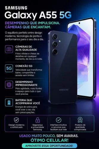 Celular Galaxy A55 5 G! TOP! 8GB de RAM - Roda tudo!