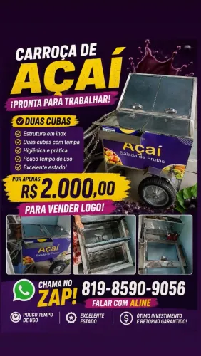 Carrinho de  açaí semi novo 2 cubas pra vender logo ... chama no zap * Aline 