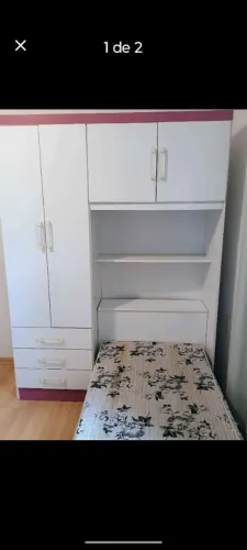 Guarda-roupa Solteiro com Baú - Colchão incluso<br><br>e Cama - Colchão incluso -