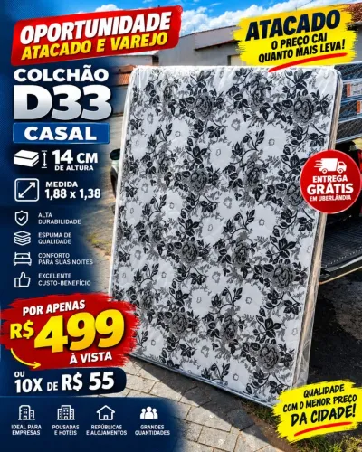 Colchão D33 Casal 14cm Oferta R$499 à Vista<br>
