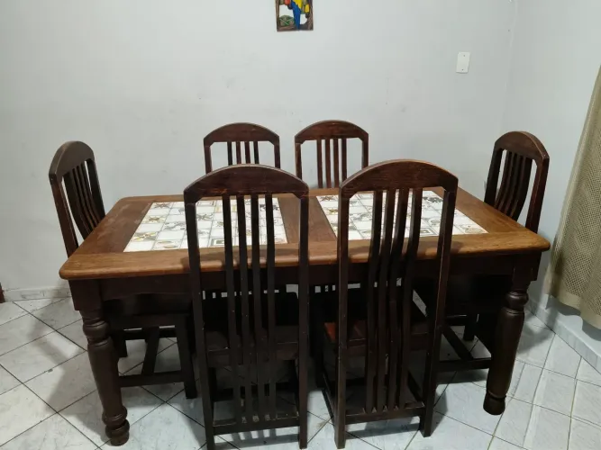 Mesa de jantar elegante, de 6 lugares, em madeira rústica de alta qualidade 