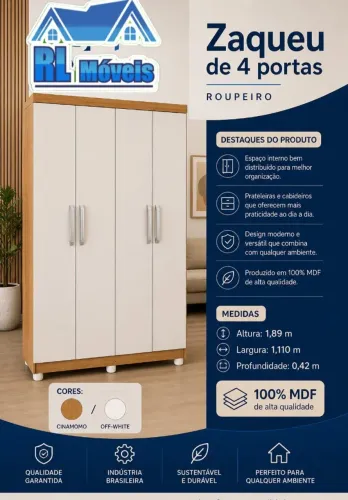 ROUPEIRO 4 PORTAS - MAIS ESPAÇO E ORGANIZAÇÃO!