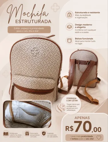 Mochila estruturada couro ecológico