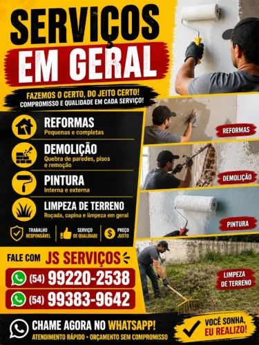 Serviços Gerais | Reformas, Pintura, Demolição e Limpeza de Terreno