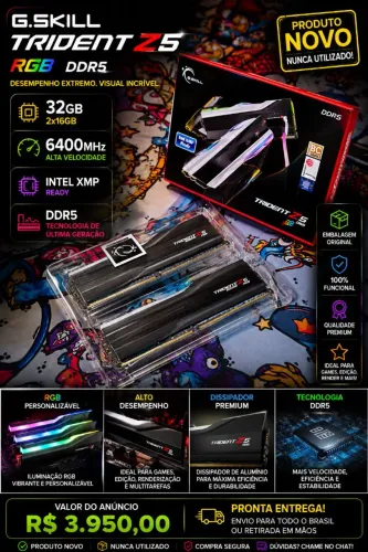 MEMÓRIA RAM G.SKILL TRIDENT Z5 RGB DDR5 32GB (2x16GB) 6400MHz - NOVA