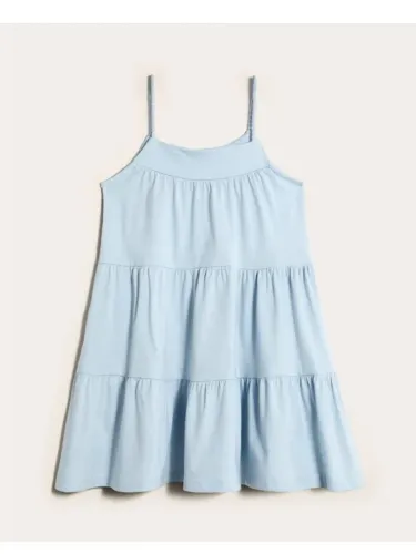 Vestido infantil evasê com alça trançada 11-12A - Azul Claro (NOVO)