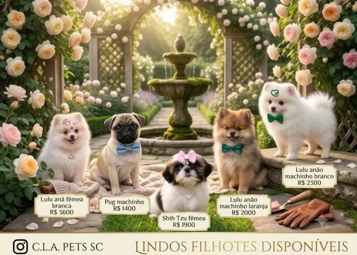 Pug, Shih Tzu e Lulu da Pomerânia
