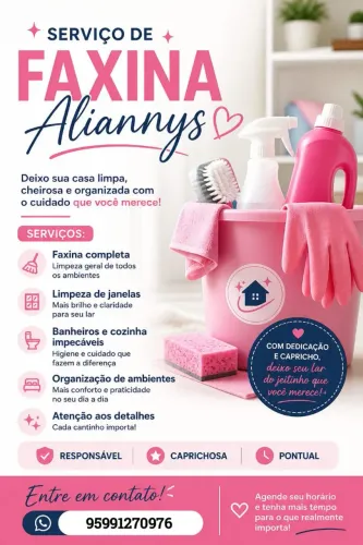 Trabalho com faxina, faço comidas chiques, tábuas de frio, agende seu horário.