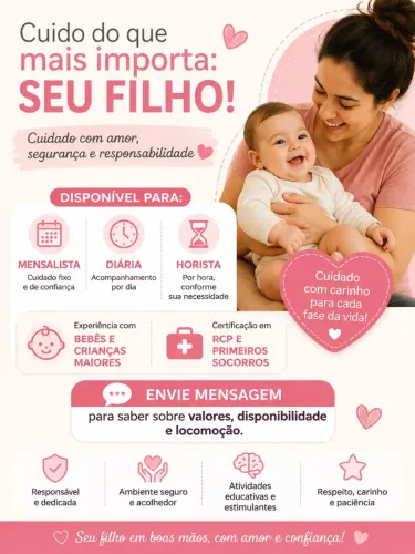 Babá mensalista, diária e horista com experiência