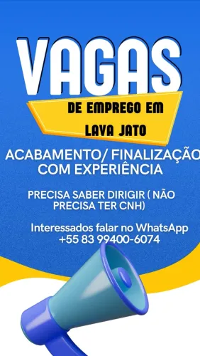 Vaga em lava jato para acabamento