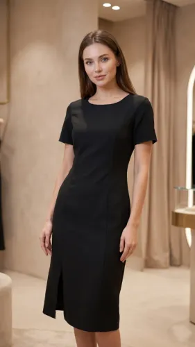 Vestido Midi Social Preto em Gabardine - Veste P ou M