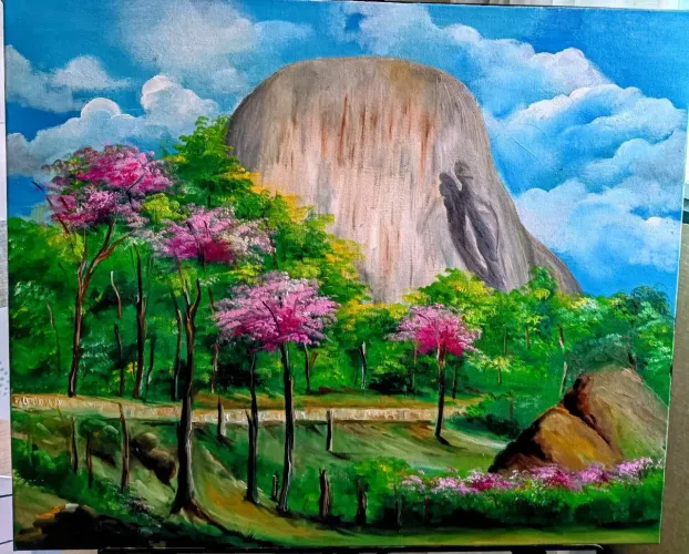 Quadro Tinha a Óleo sobre Tela - Pedra Azul ES