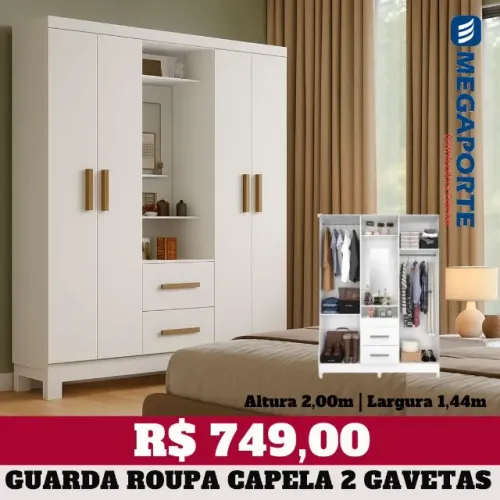 Guarda Roupa Capelinha 4 Portas 2 Gavetas (Novo) Entrega Grátis!