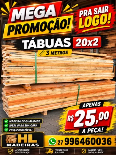 Tábuas 20x2 - 3 metros