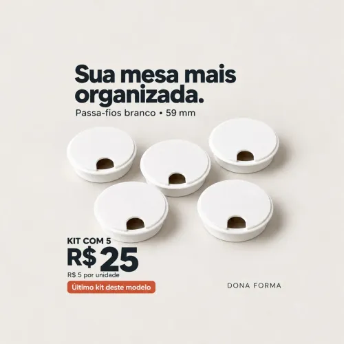 Kit com 5 passa-fios brancos para mesa 59mm