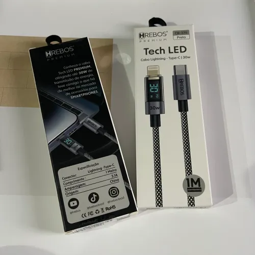Cabo Turbo 30W | Tech LED - Lightning - Tipo C | CB-371i | Pronta entrega 