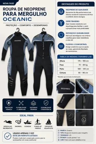 Roupa de Neoprene para Mergulho Oceanic - Tam L/G