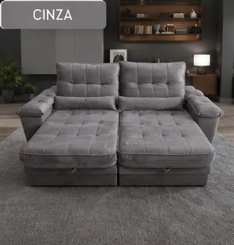 Sofá Retrátil Reclinável 2,30 Na Cor Cinza