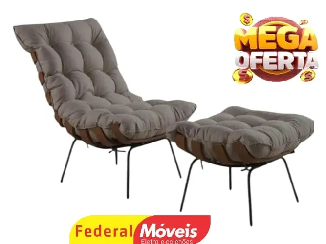 Poltrona + Puff em Linho bege a cinza - Promoção!