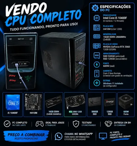 CPU gamer / RTX 3060 12 GB i5 10th 16GB RAM