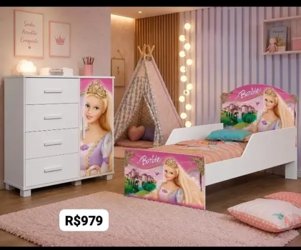 Quarto Infantil Barbie - Cama + Cômoda