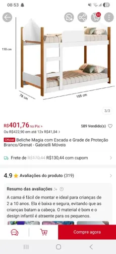 Beliche linda nunca usada pra vender logo 400 crianças de 1 ate 7 mine  beliche linda 