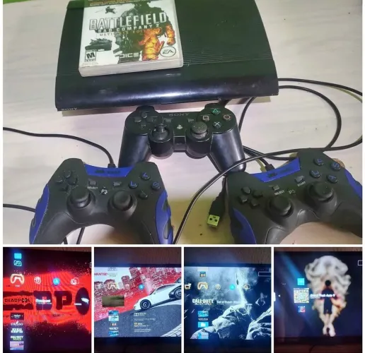 PS3 DESTRAVADO HEN super slim com 500 GB de armazenamento e acompanha 3 controles
