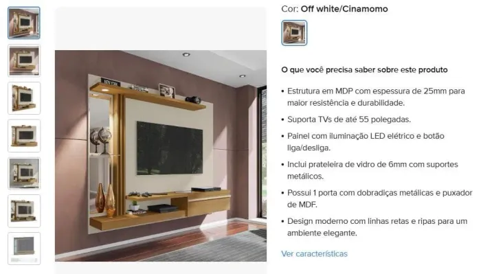 Painel para TV até 55 polegadas - Rack 1,36cm x 1,60cm
