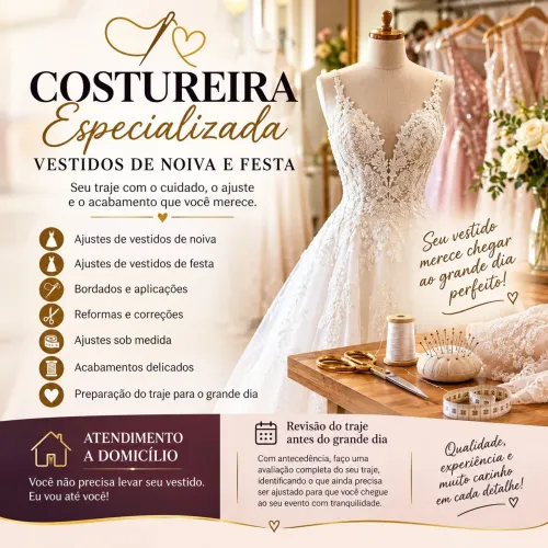 Costureira Especializada em Vestidos de Noiva e Festa - Atendimento a Domicílio
