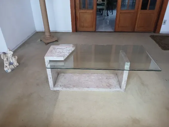 Mesa de Centro Mid-Century Modern em Mármore e Vidro Bisotado (Par)