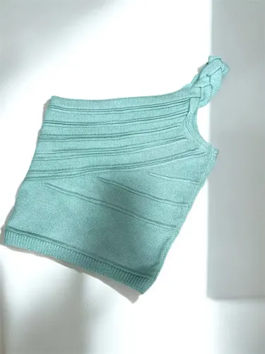 Cropped tecido de crochê verde piscina