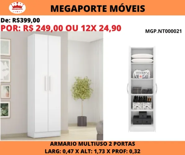 Armário Multiuso 0,47x1,73 com 2 Portas