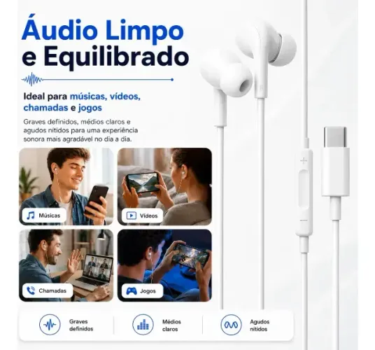 Fones De Ouvido Usb-c Tipo C Intra Auricular Com Microfone Borracha De Silicone Para Isola