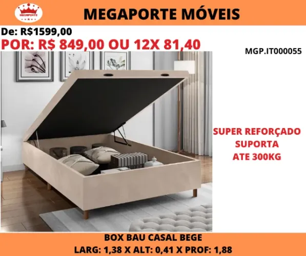 Box Baú Casal 1,38x1,88 Veludo