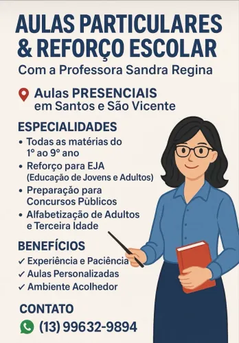 Aulas particulares, reforço escolar, alfabetização e concursos